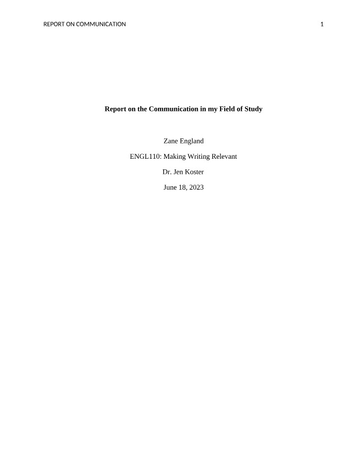 Report on Communication Part 1