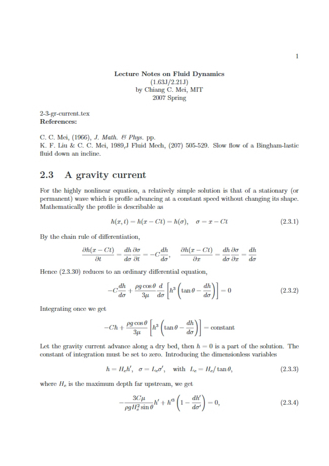 Fluid Mechanics Class Notes