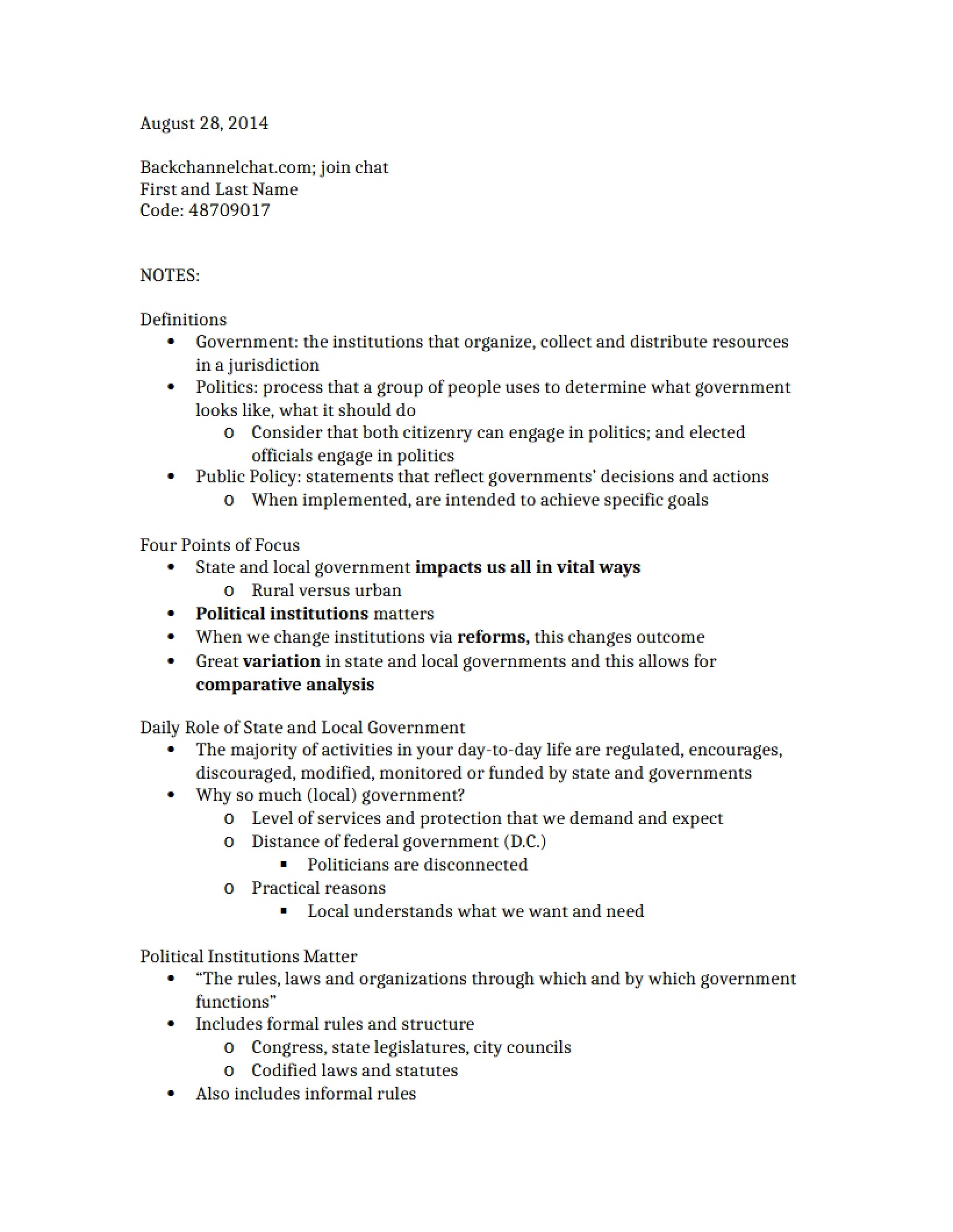 Lecture Notes August 28th