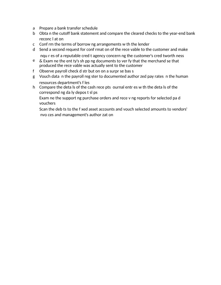 Checklist for Audit Procedures