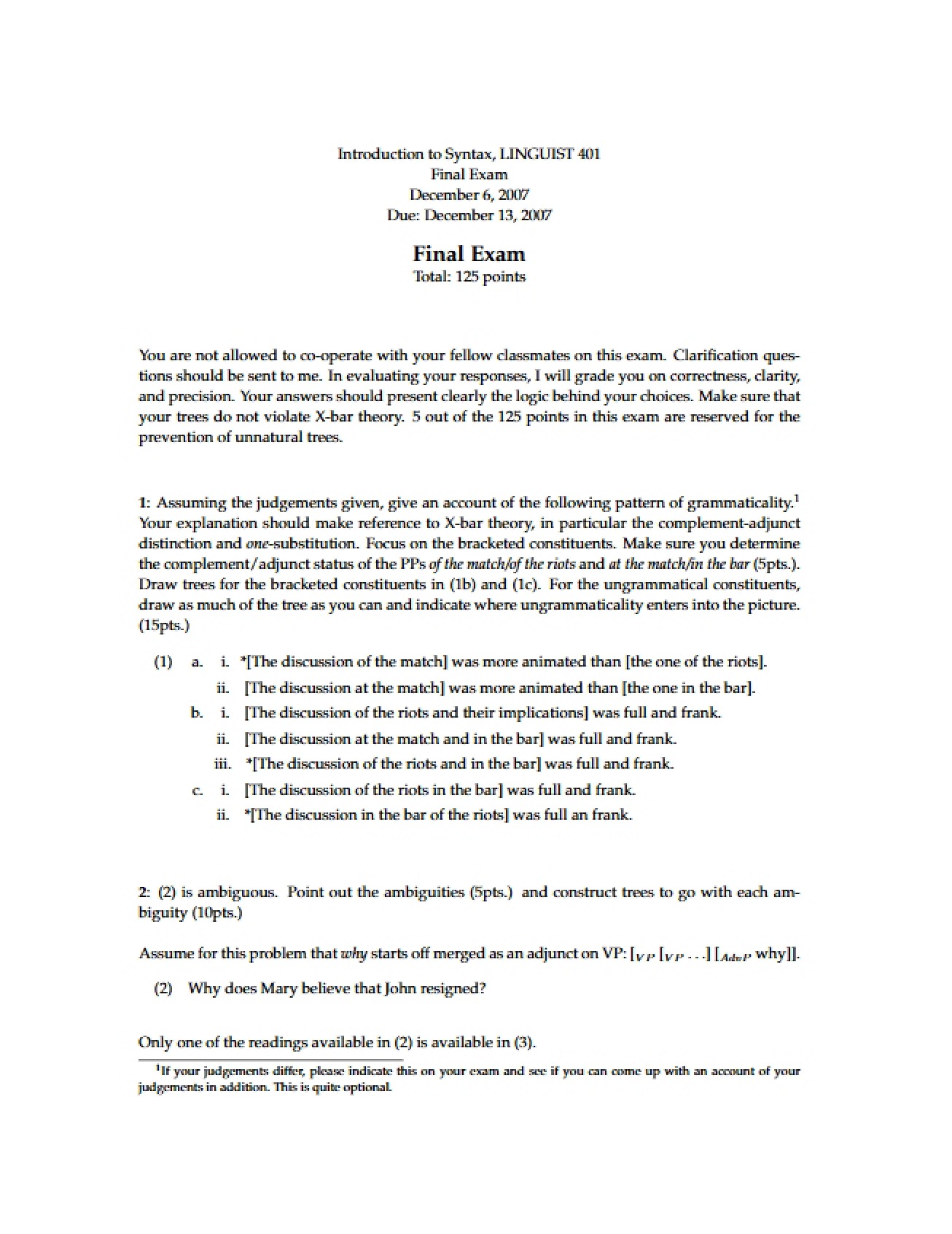Syntax Final Examination