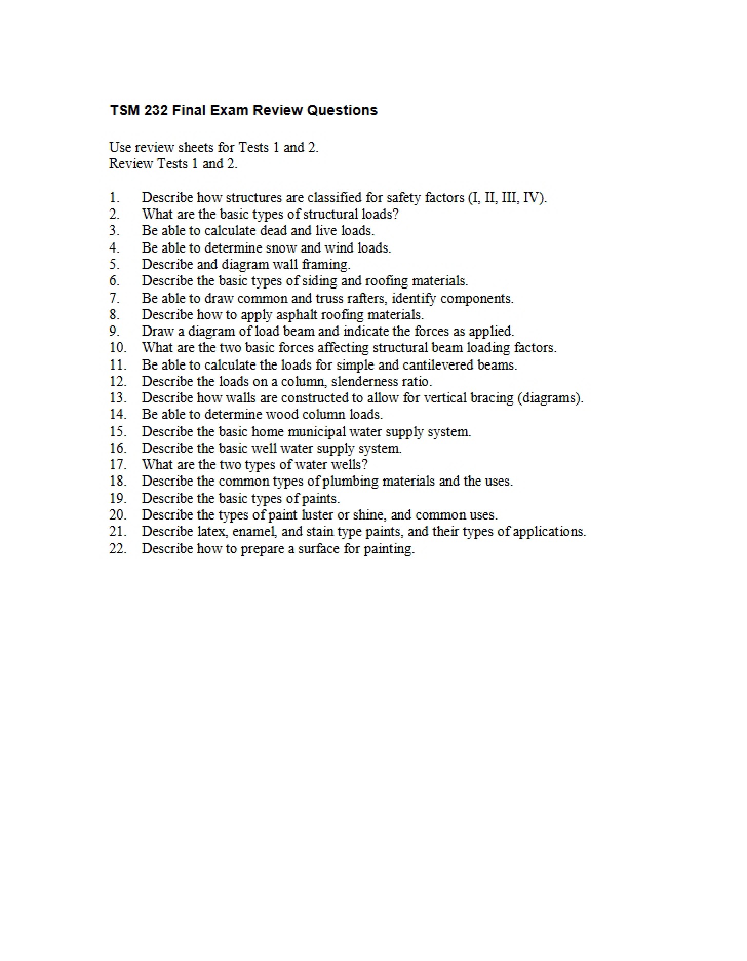 Questions for Final Exam Review