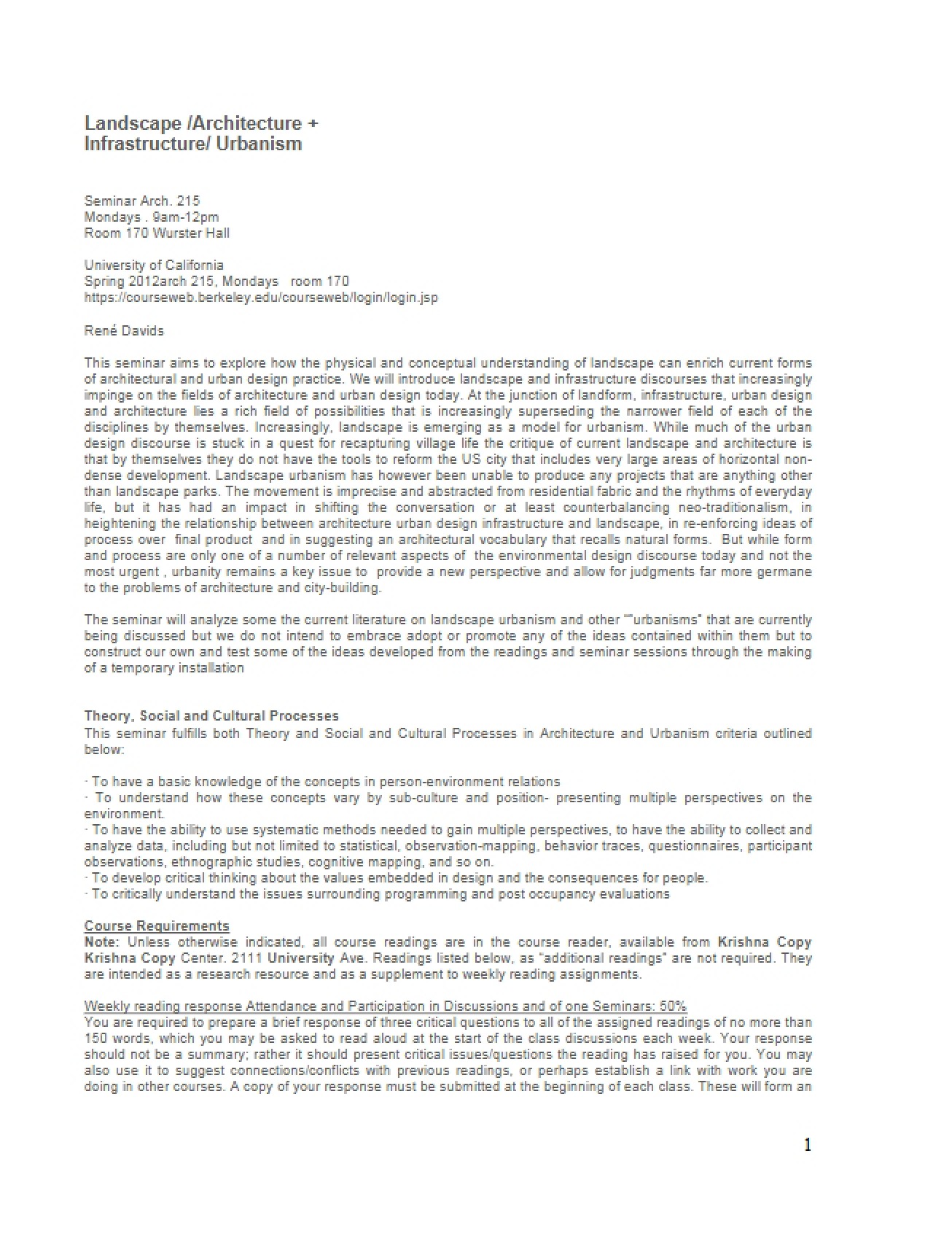 Landscape and Infrastructure Syllabus