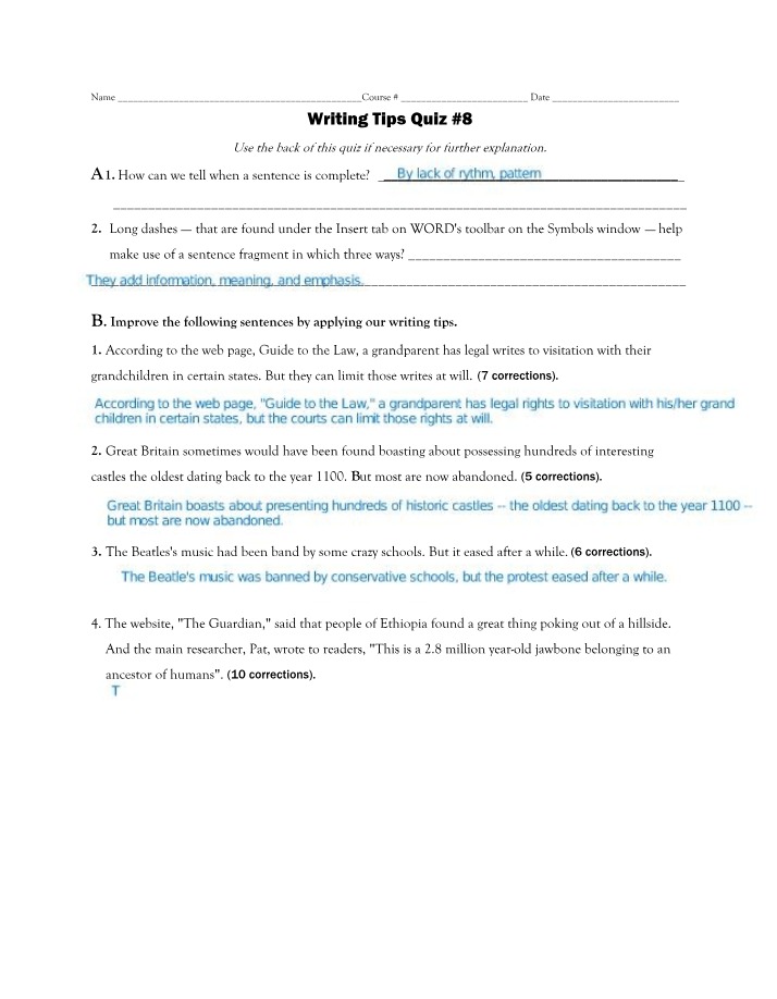 Quiz 8 - Writing Tips