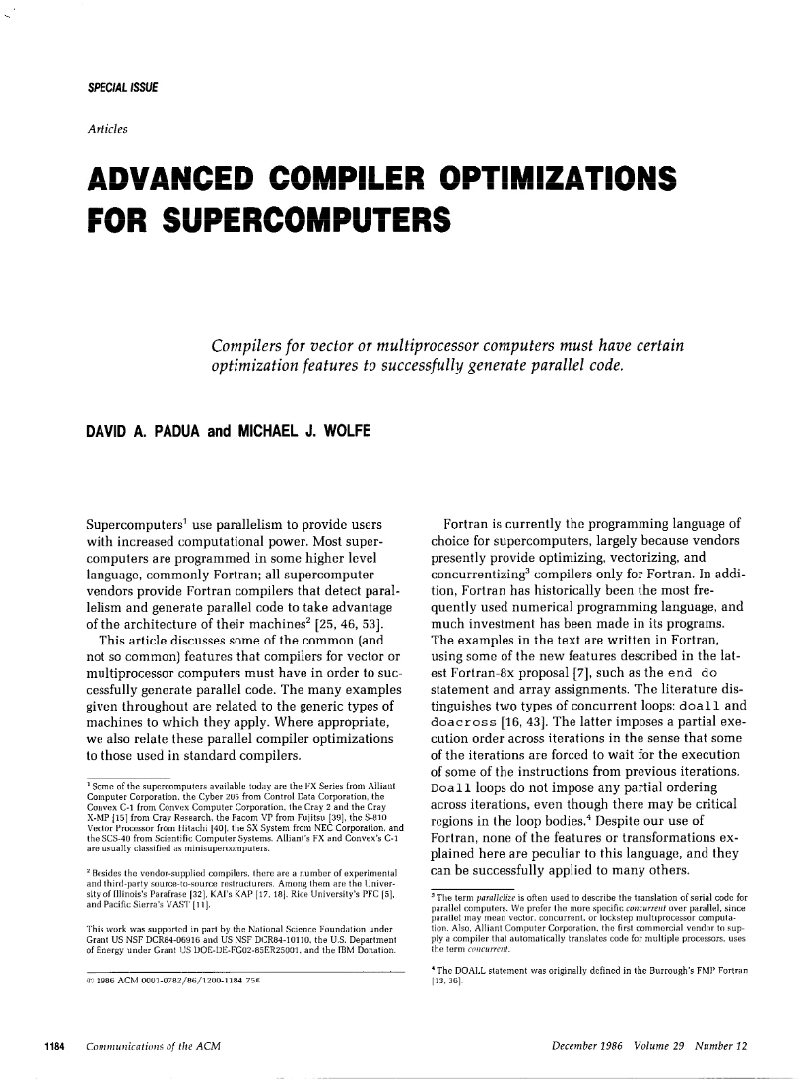 Supercomputer Optimization via Advanced Compilers
