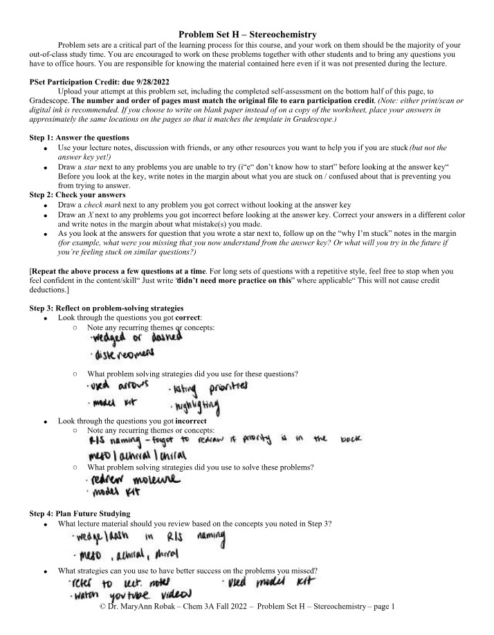 Stereochemistry - Problem Set H