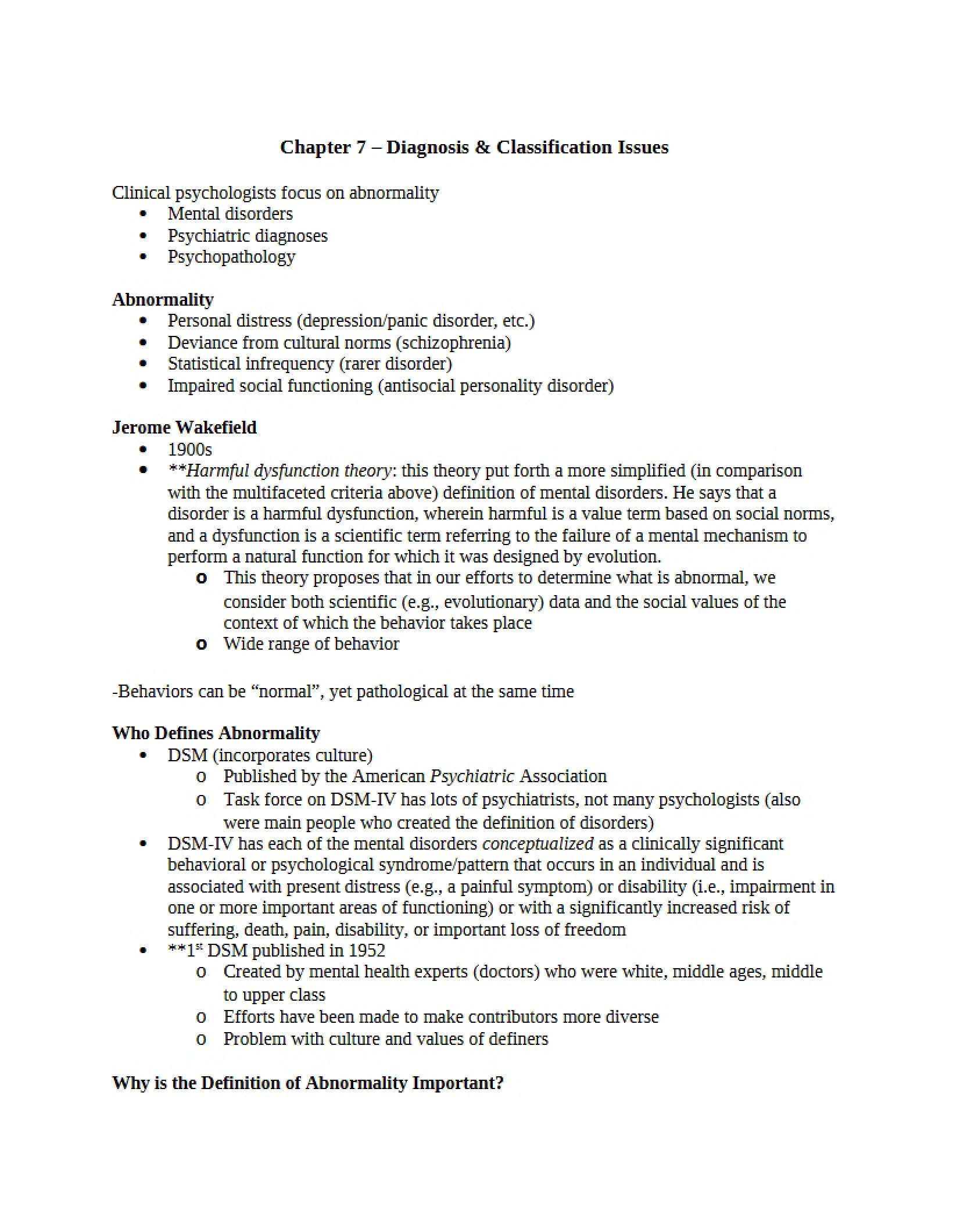 Issues in Classification and Diagnosis Chapter 7