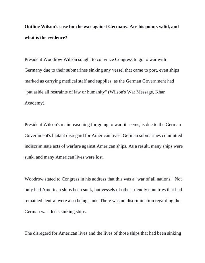 Wilson's Case for War Against Germany