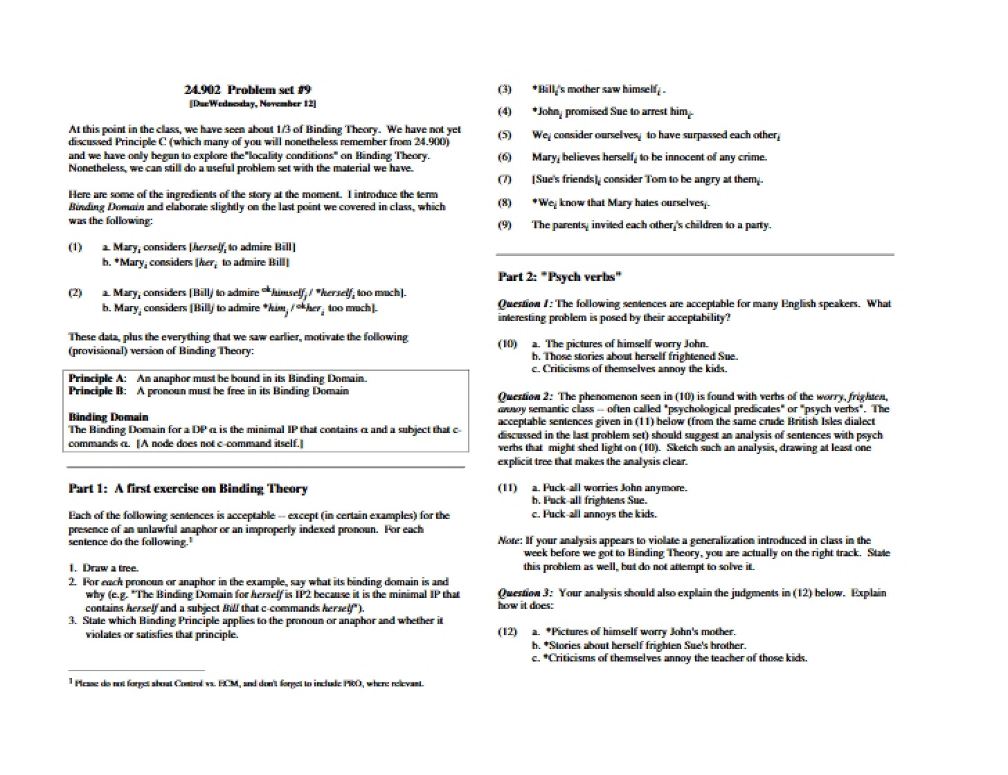 Ninth Problem Set
