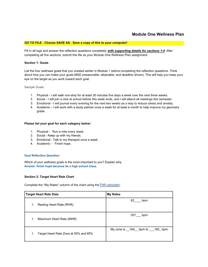 Wellness Plan Assignment - Module One