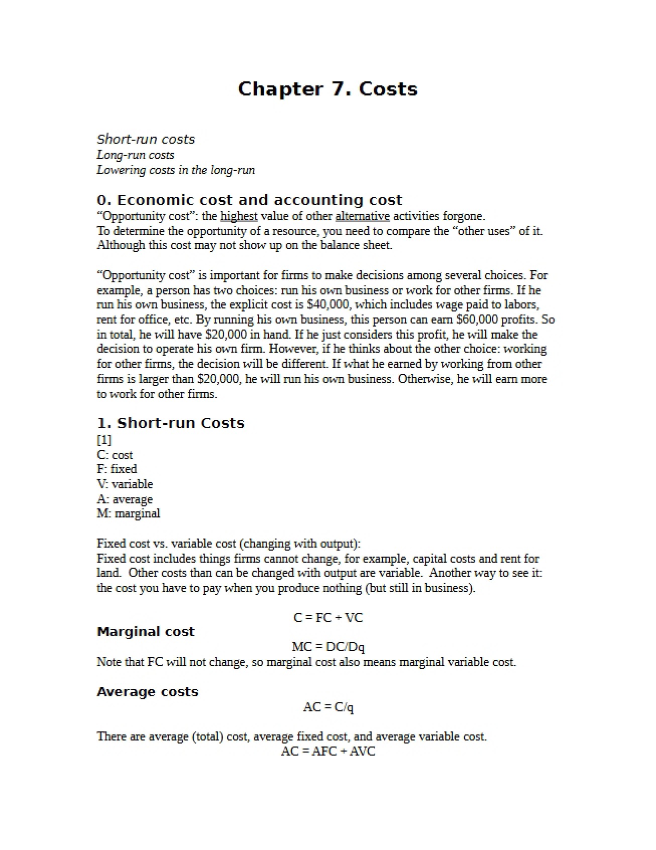Costs of Production in a Firm