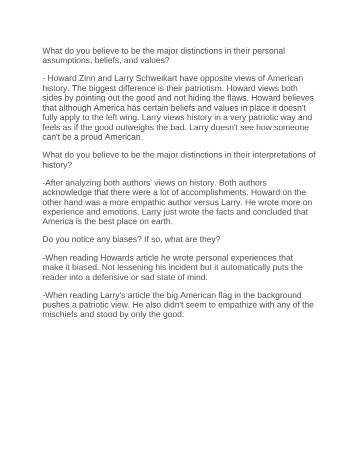 Howard Zinn vs Larry Schweikart - Major Views Distinctions