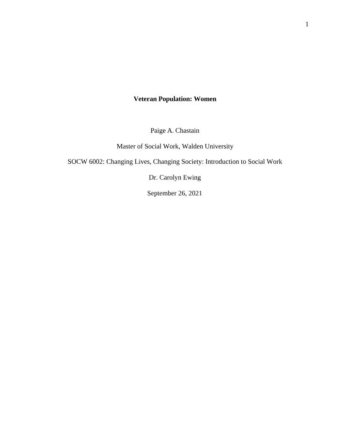 Women Veteran Population Assignment