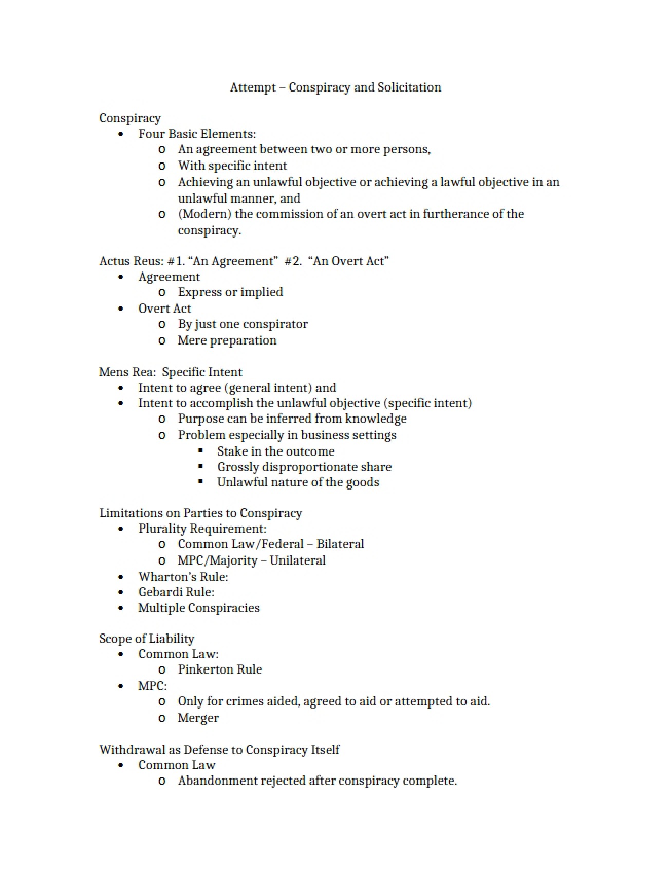 Conspiracy, Solicitation, and Attempt