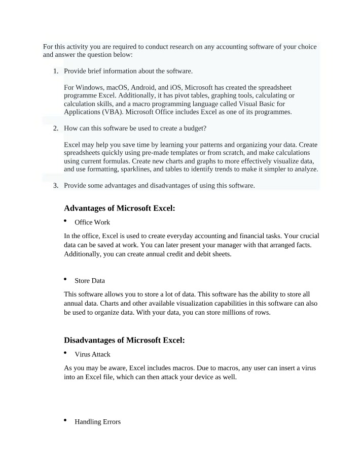 Budget, Advantages, and Disadvantages of Microsoft Excel