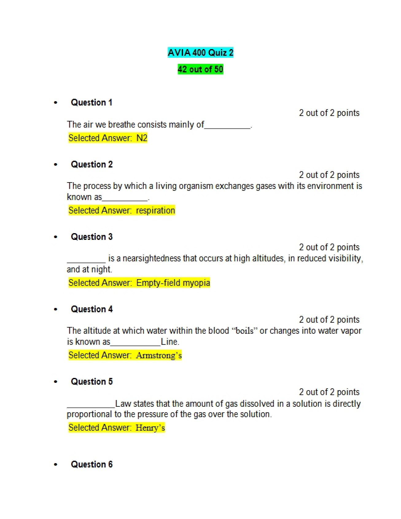 Second Quiz in an Aviation Course