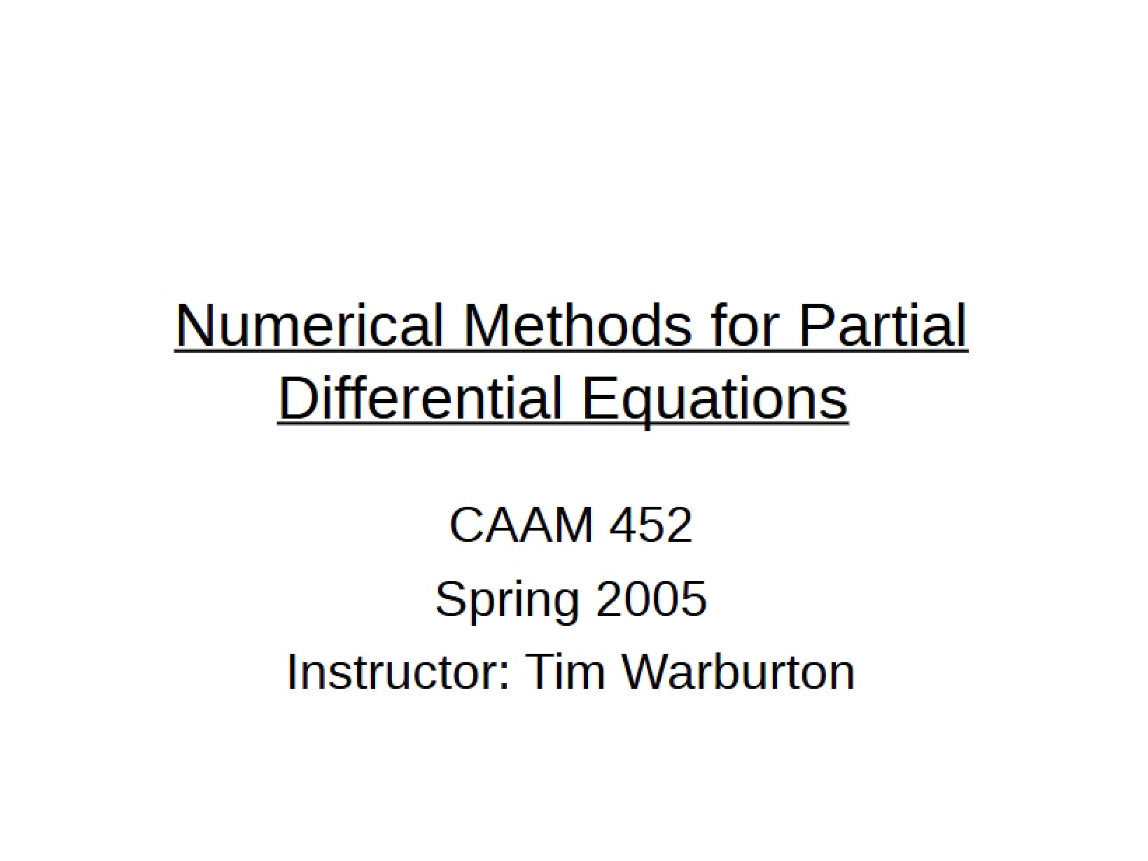 Partial Differential Equations Numerical Methods