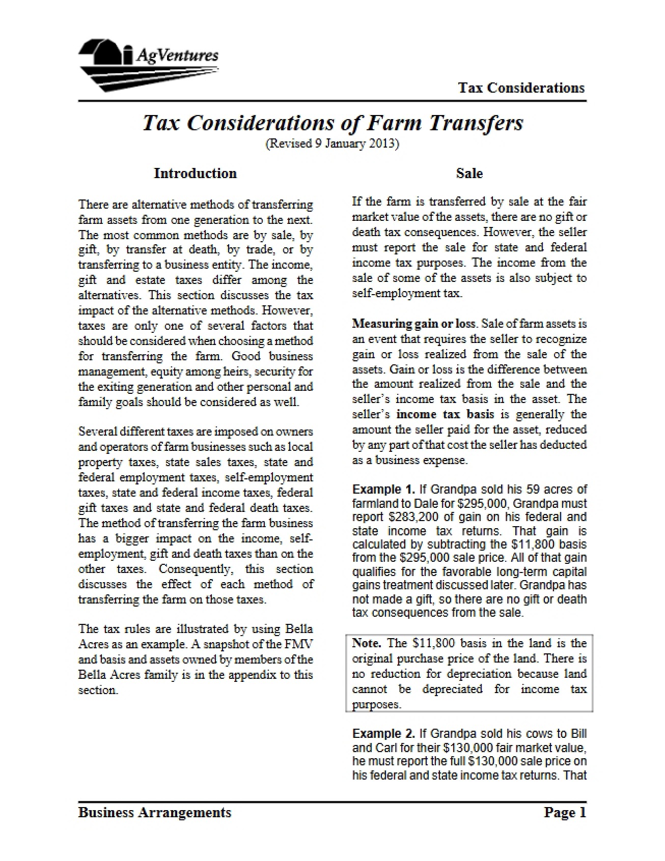 Farm Transfers Tax Implications