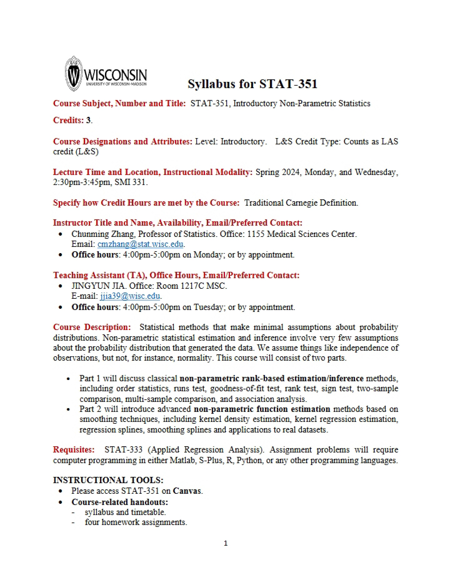 Class Info and Schedule