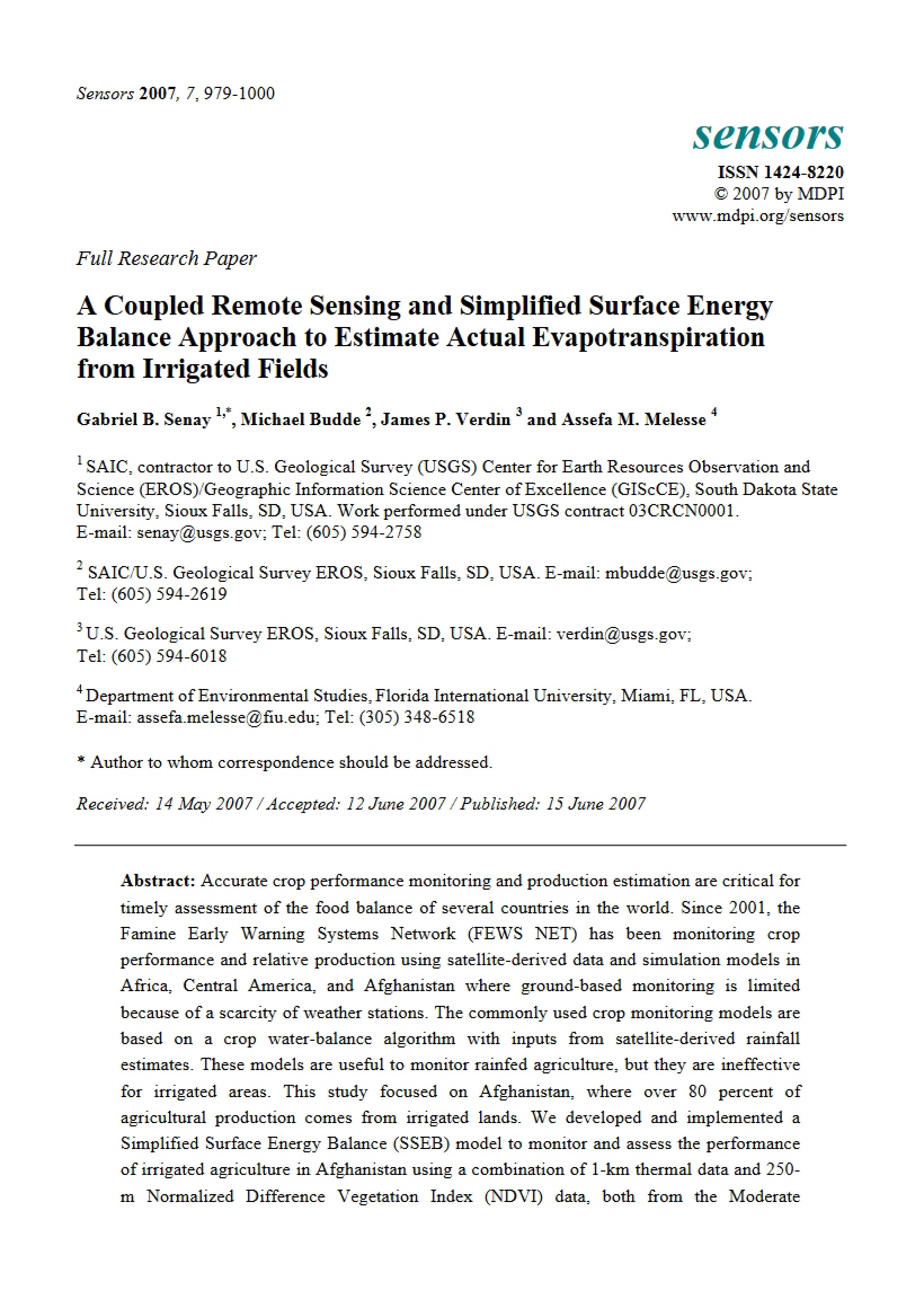 Surface Energy Balance and Remote Sensing Coupled Approach