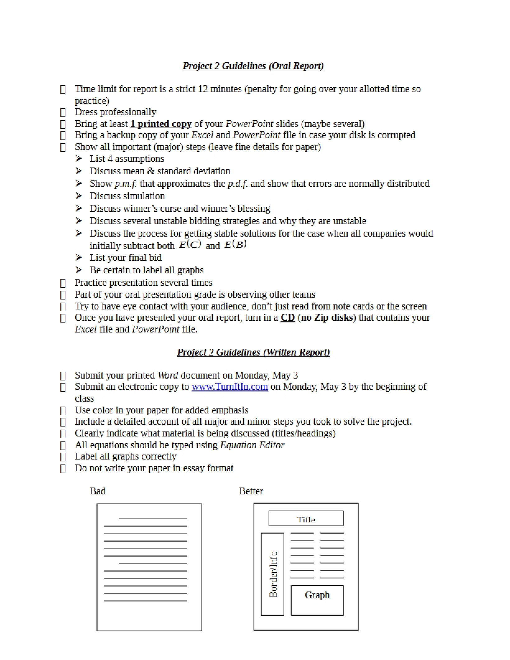 Guidelines for Oral Report (Project 2)