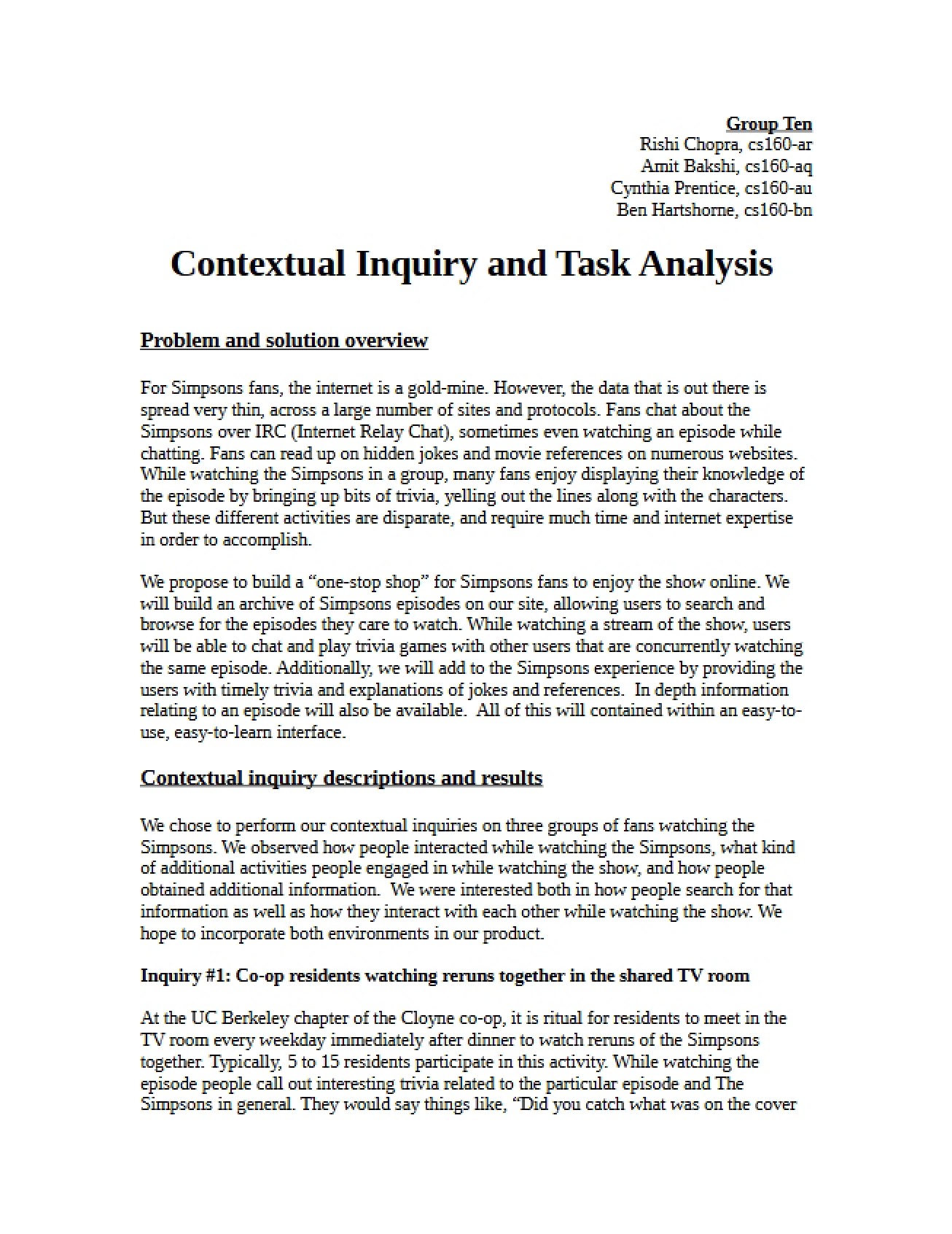 Task Analysis and Contextual Inquiry - 7 Pages