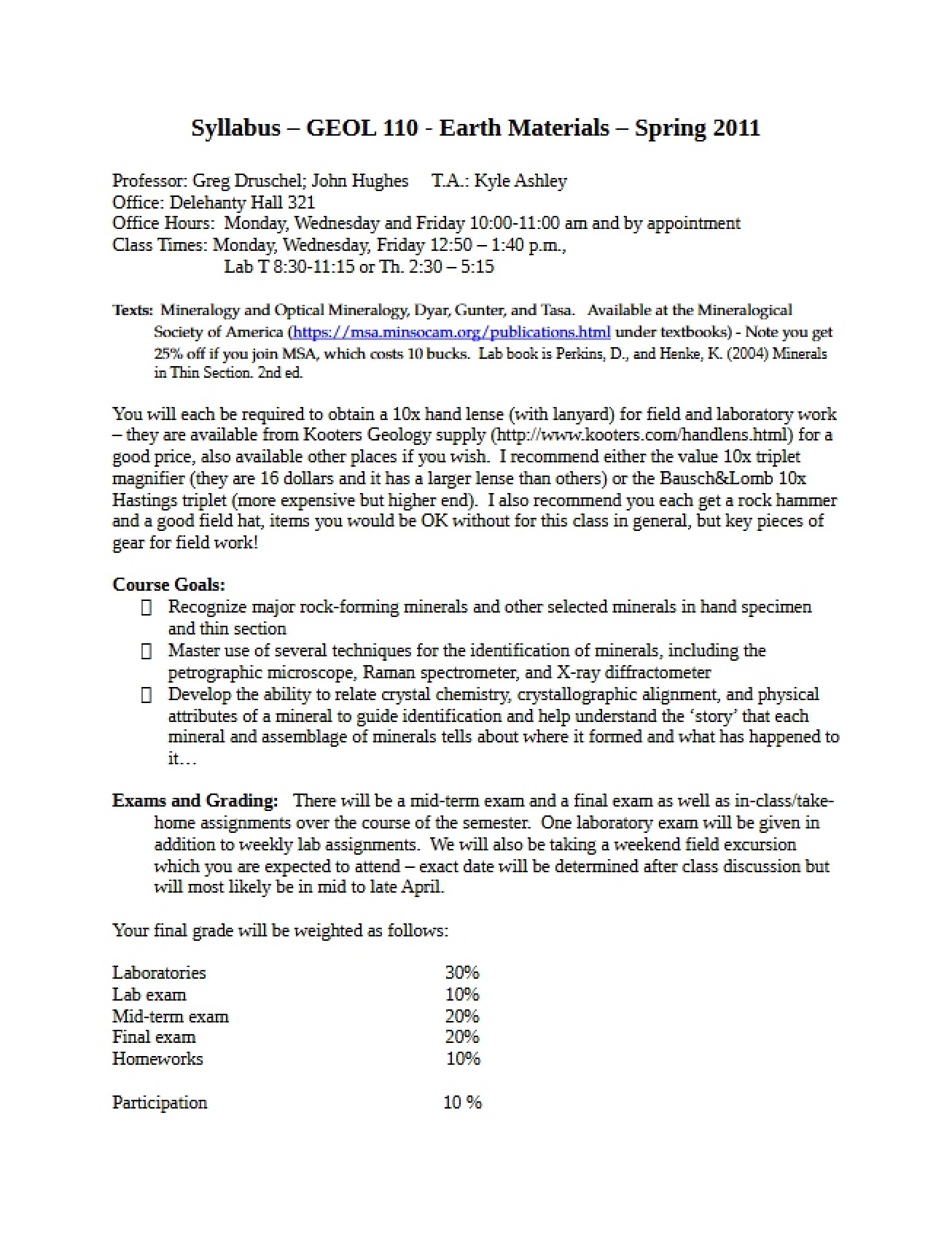 Earth Materials Course Outline