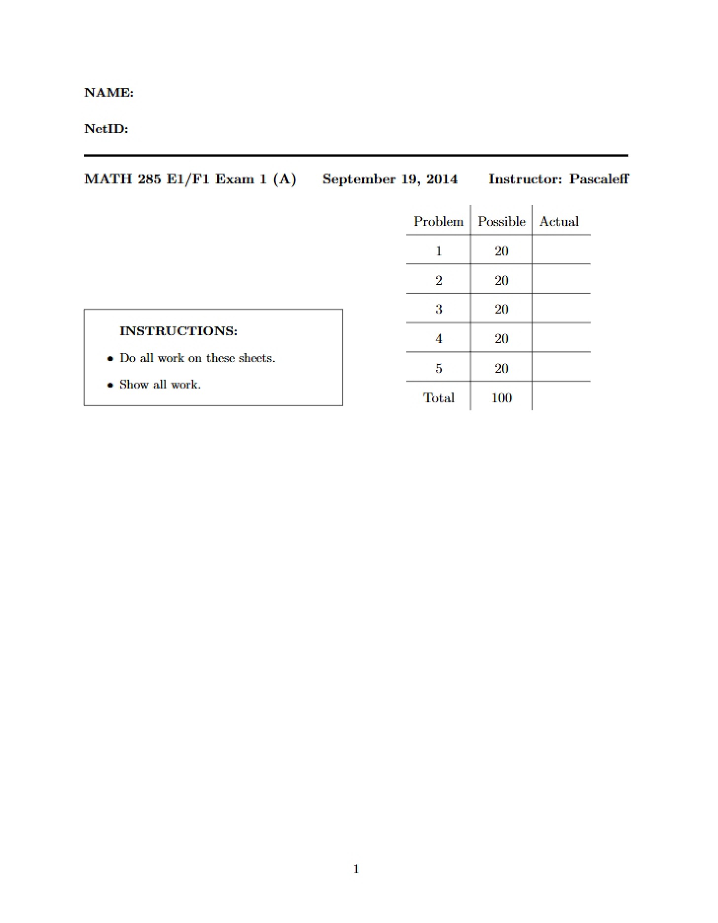 Exam 1 (Version A)