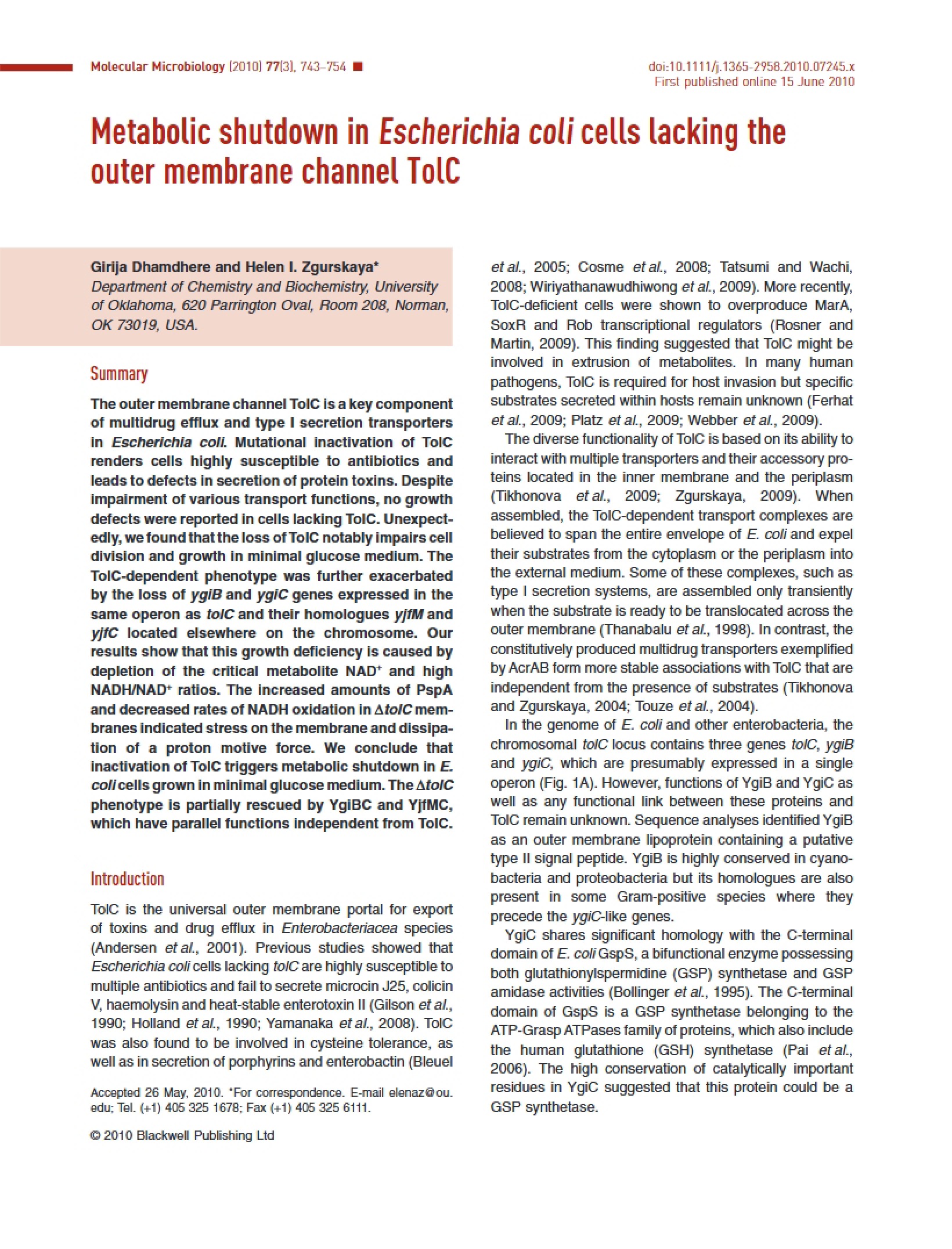E. Coli Metabolic Shutdown