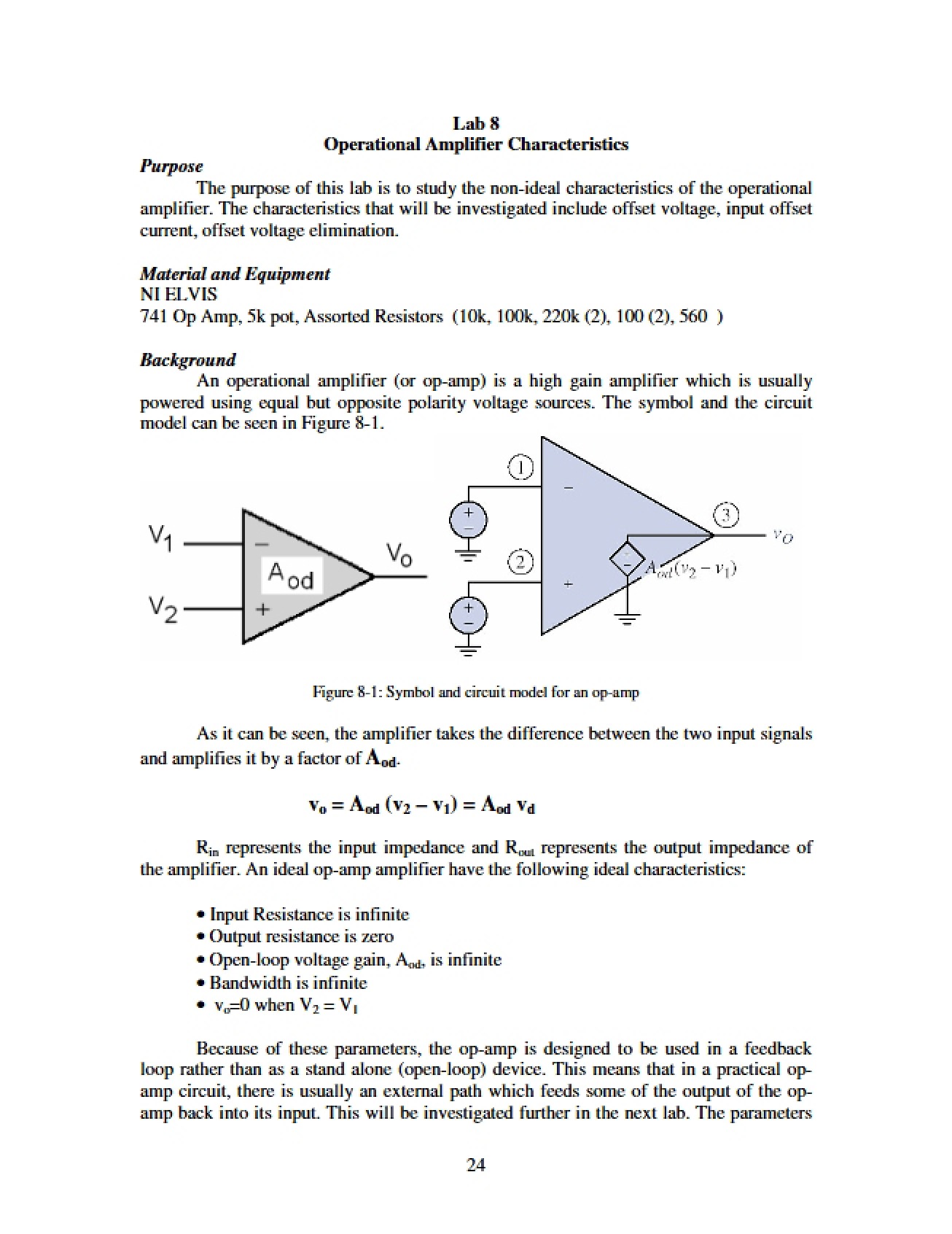 Characteristics of Operational Amplifiers Laboratory 8