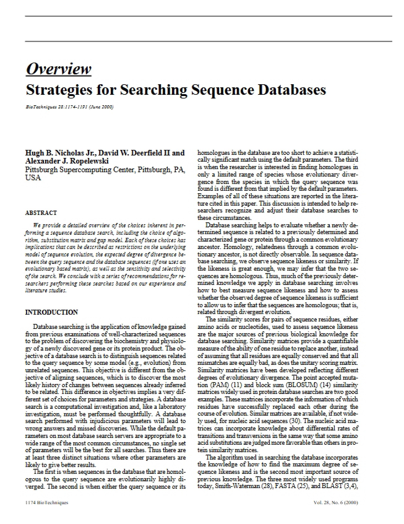 Sequence Database Search Strategies