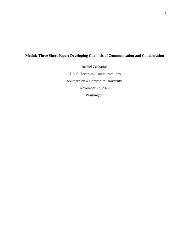 Developing Channels of Communication and Collaboration - Module Three