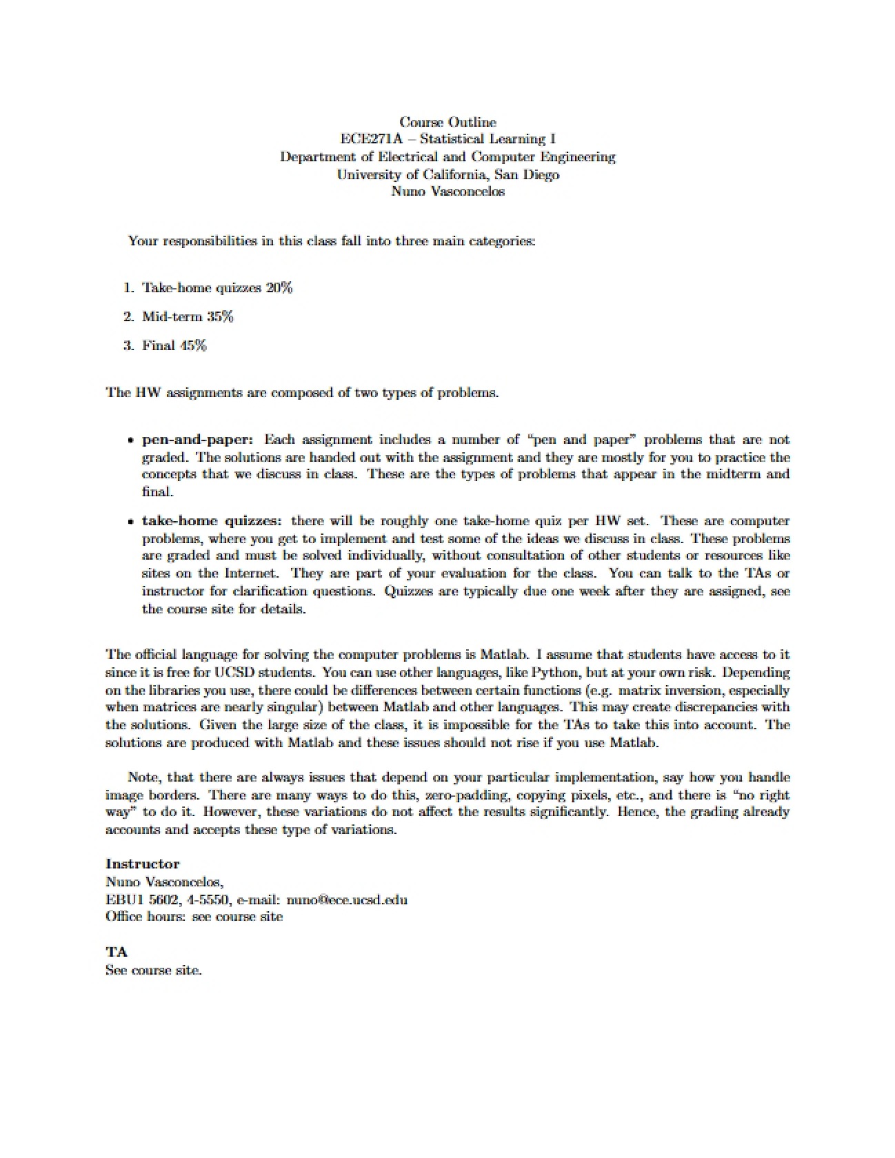 Introductory Statistical Learning Syllabus