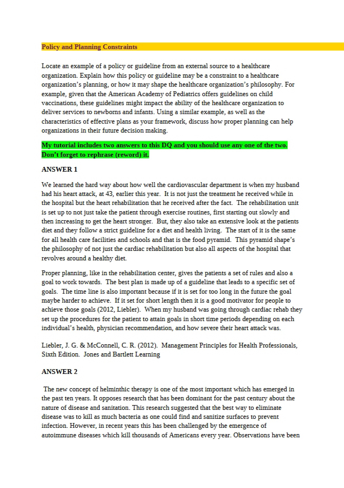 Constraints on Planning and Policy
