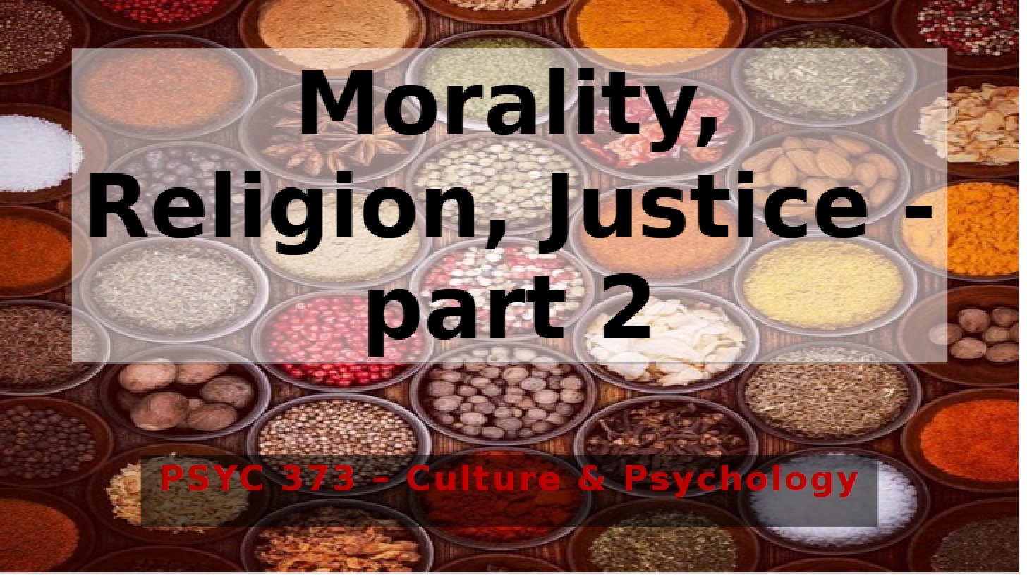 Morality, Religion, Justice 2 Part 2 (PSYC373 Lecture 21)