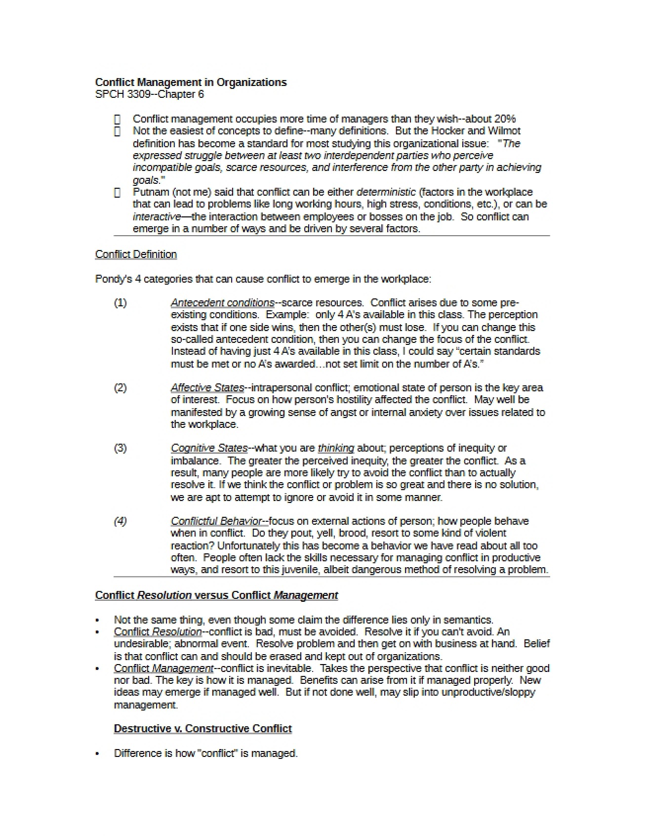 Organizational Conflict Management