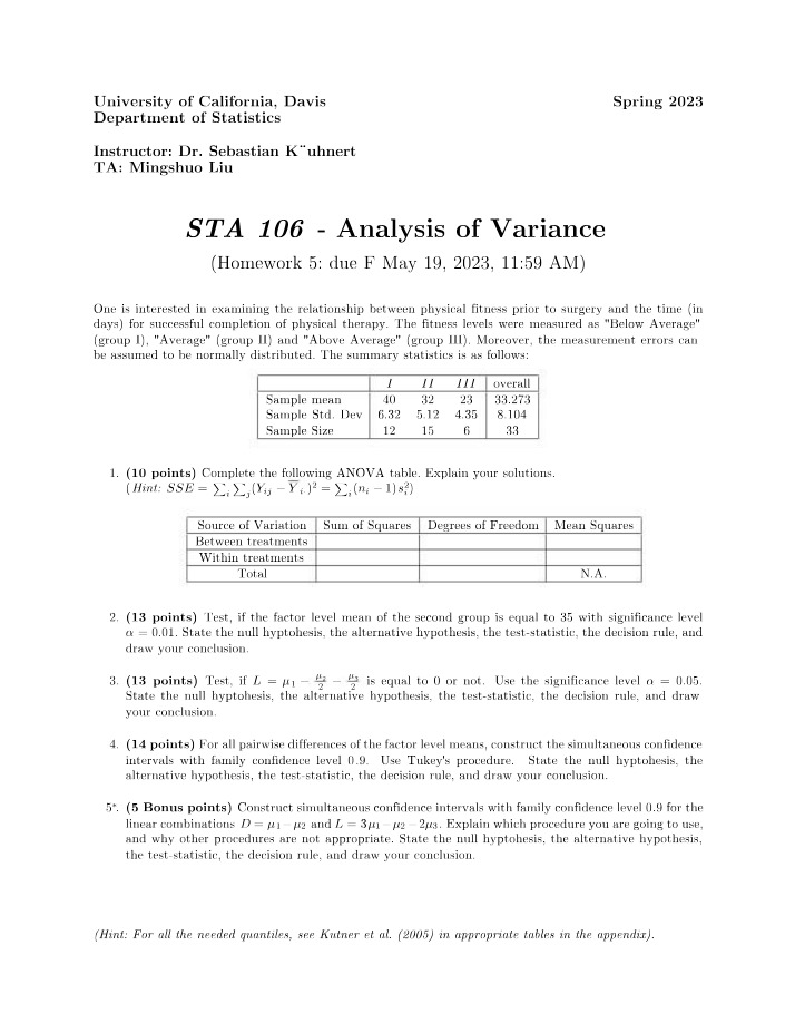 STA106 Kuehnert Homework 5 Full