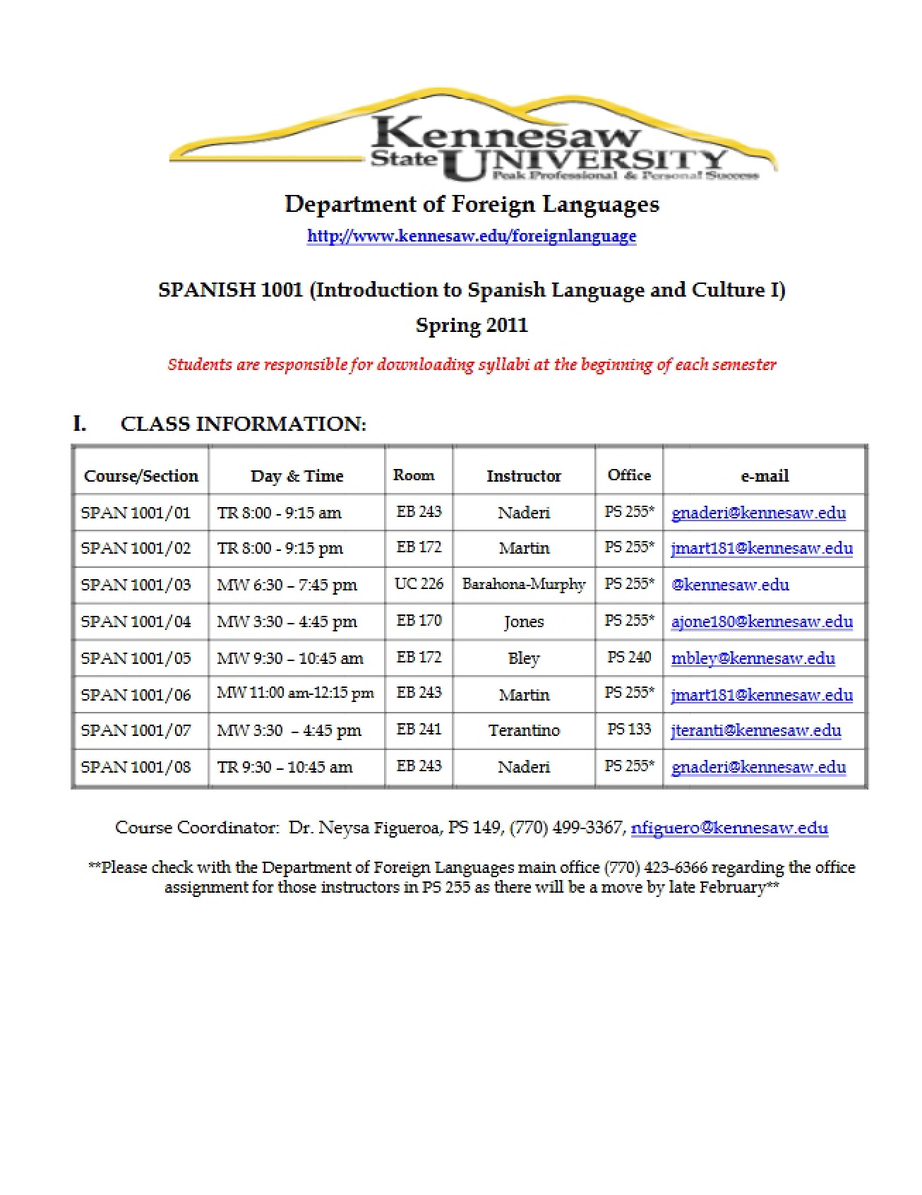 SPAN 1001 Course Information and Schedule