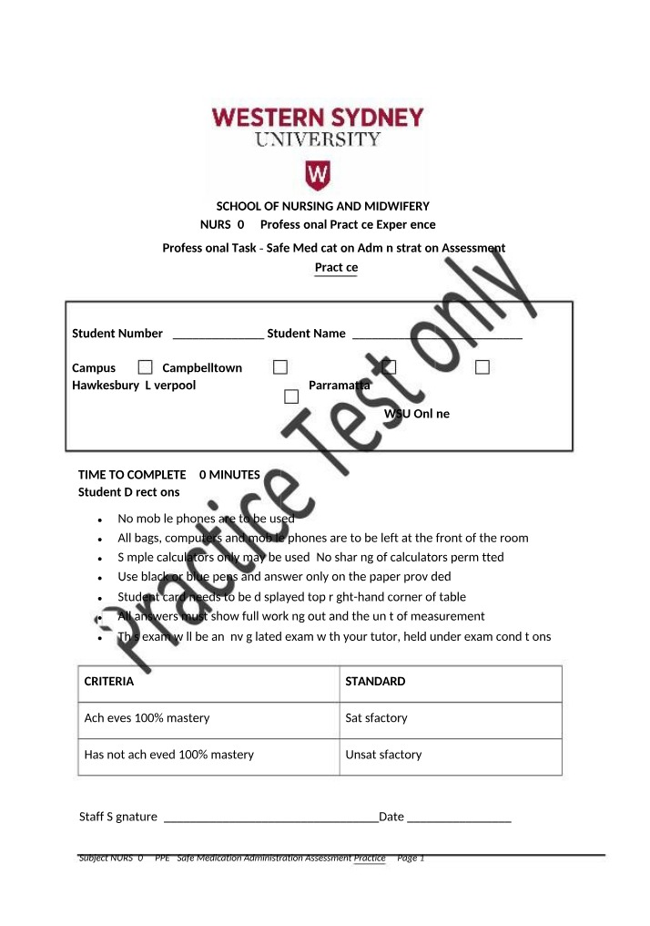 Safe Medication Administration - Practice Assessment 2