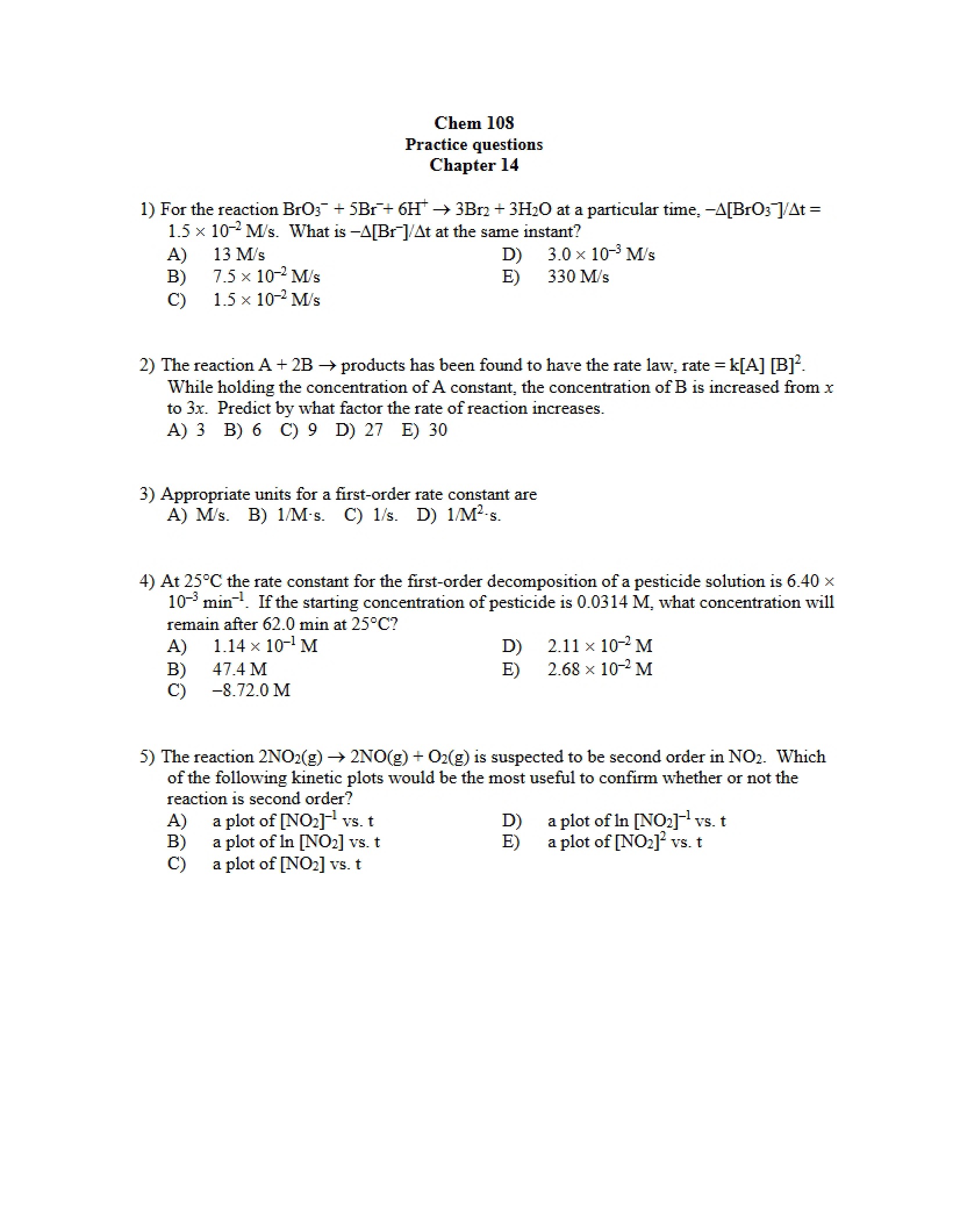 Chapter 14 Practice Questions