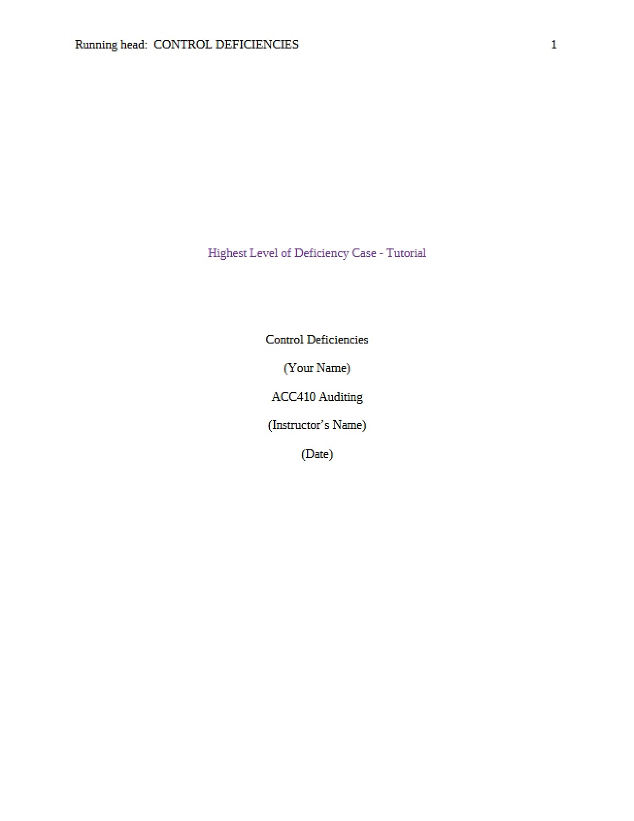 Deficiencies in Control