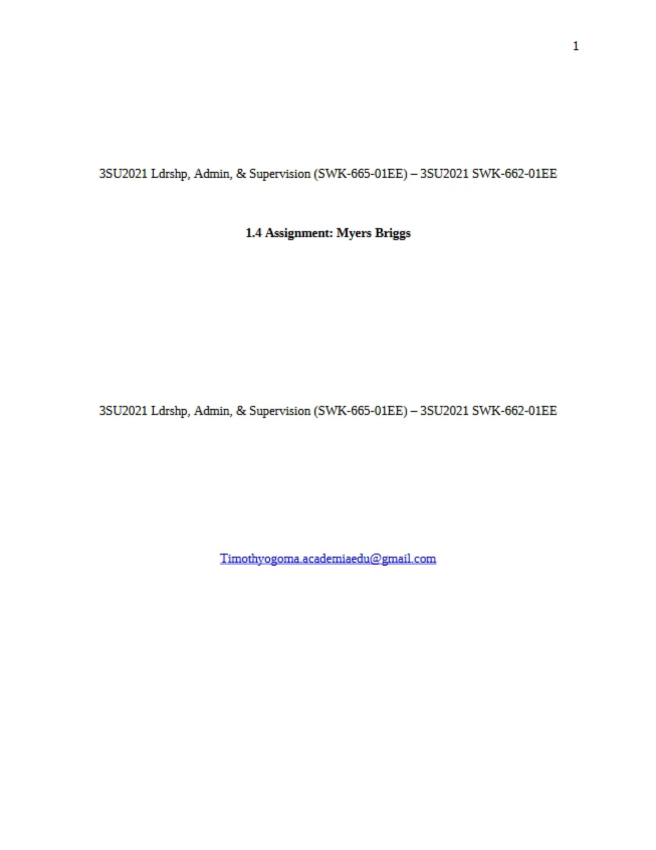 Myers Briggs Personality Assignment 1.4