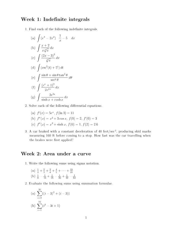 Problems for Calculus