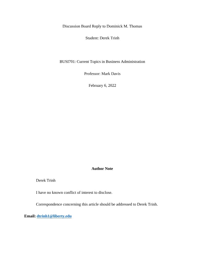 Discussion Response for Management