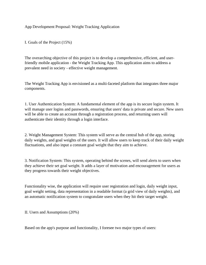 Weight Tracking Application Development Proposal