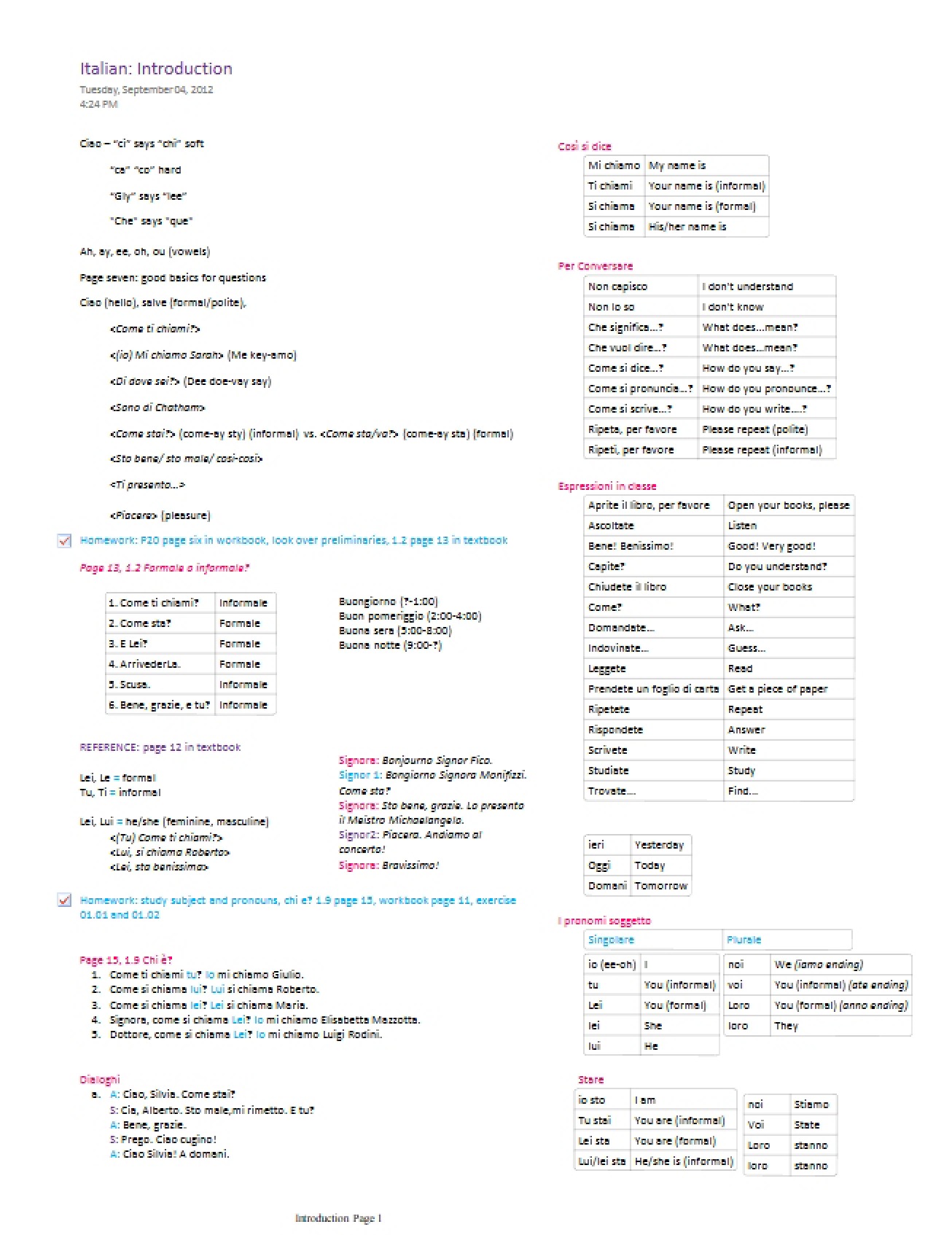 Introduction to the Italian Language