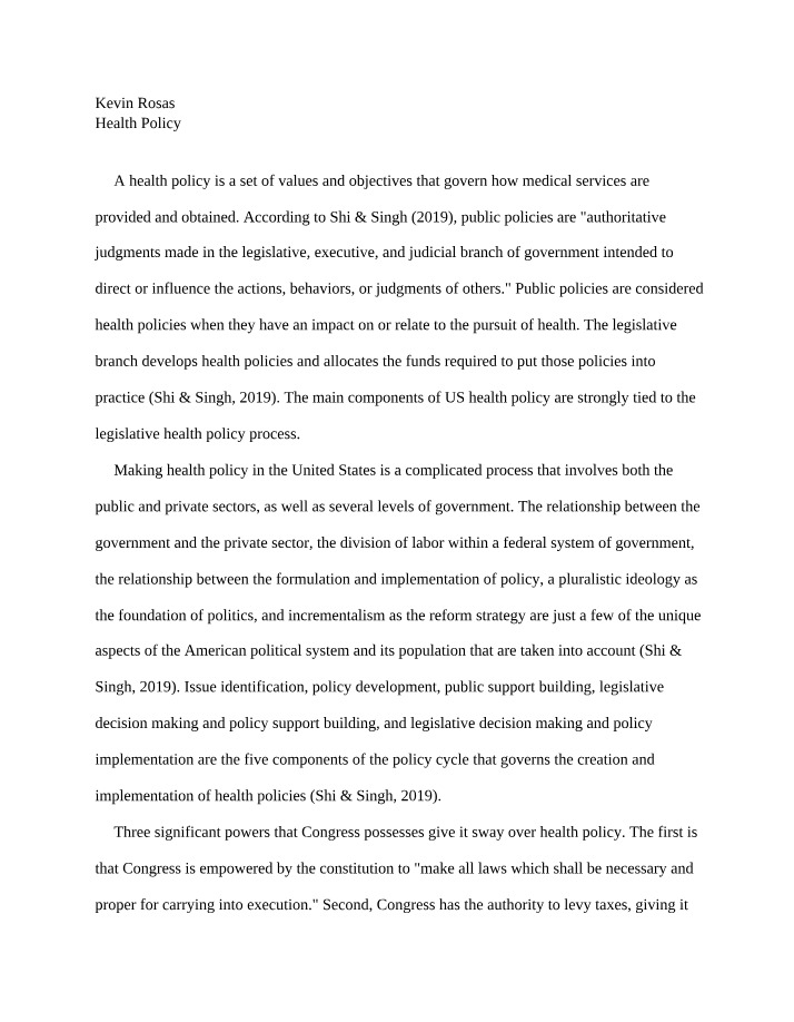 Health Policy in the United States