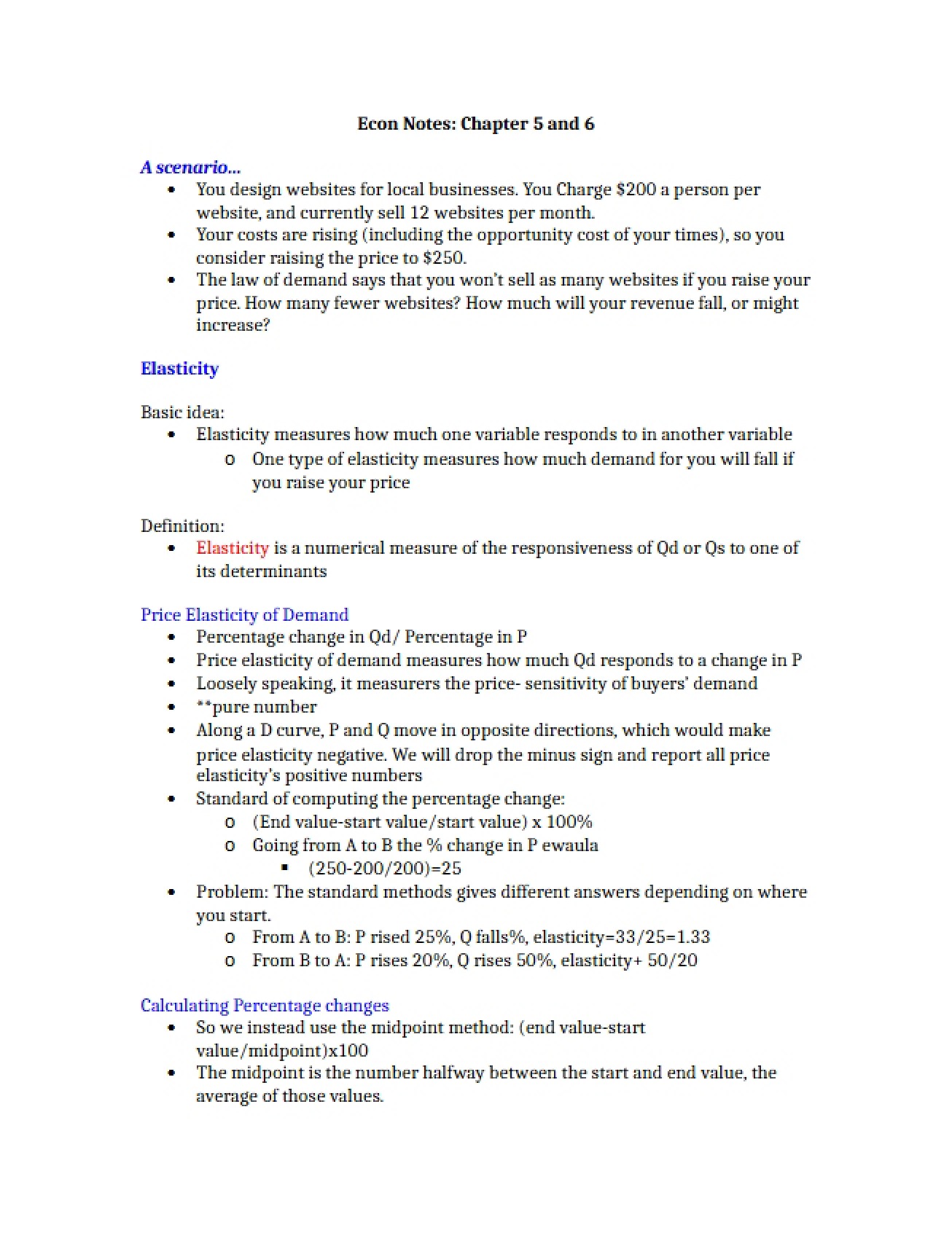 Economics Notes Chapters 5 and 6
