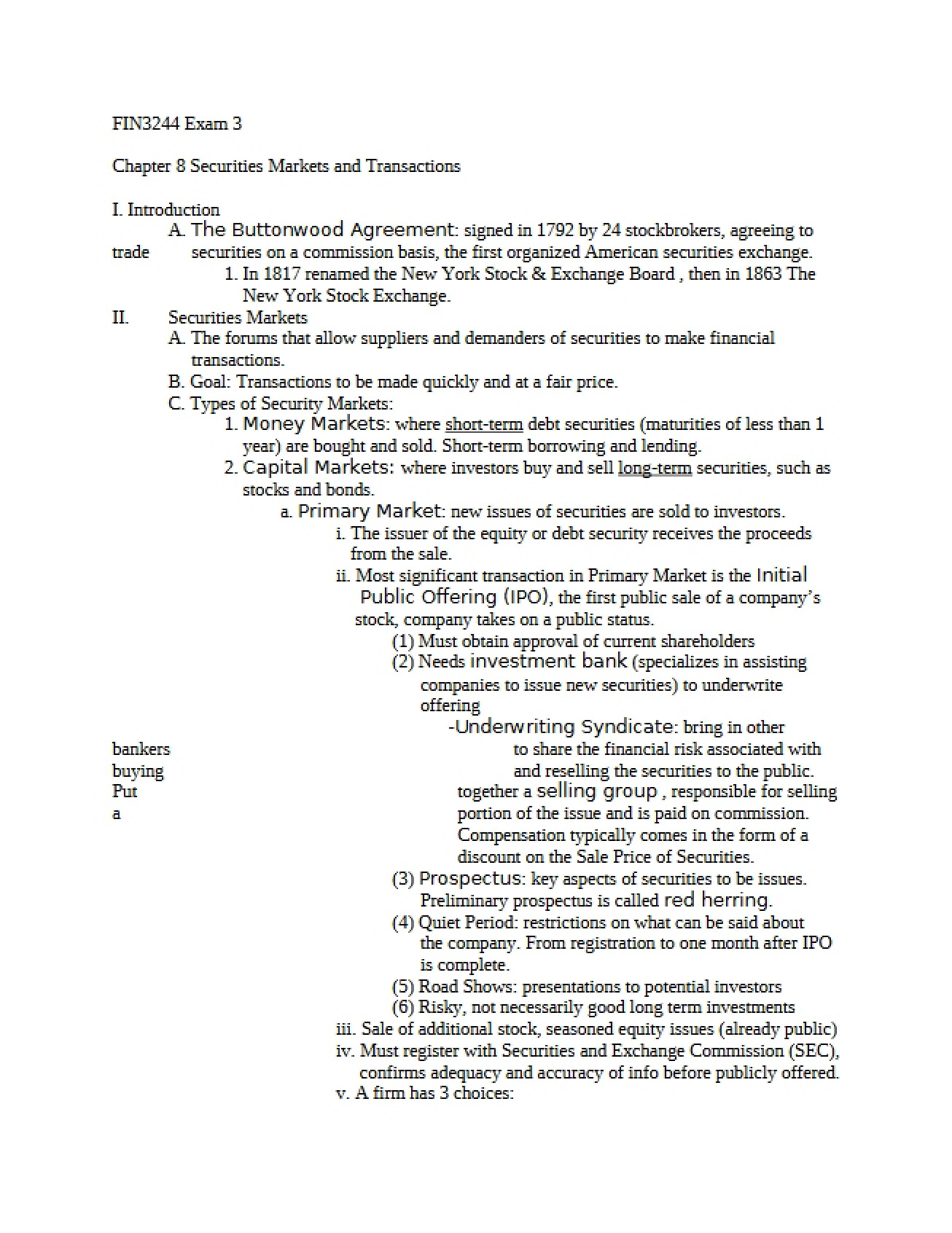 Chapter Eight's Guide to Securities Markets and Their Transactions