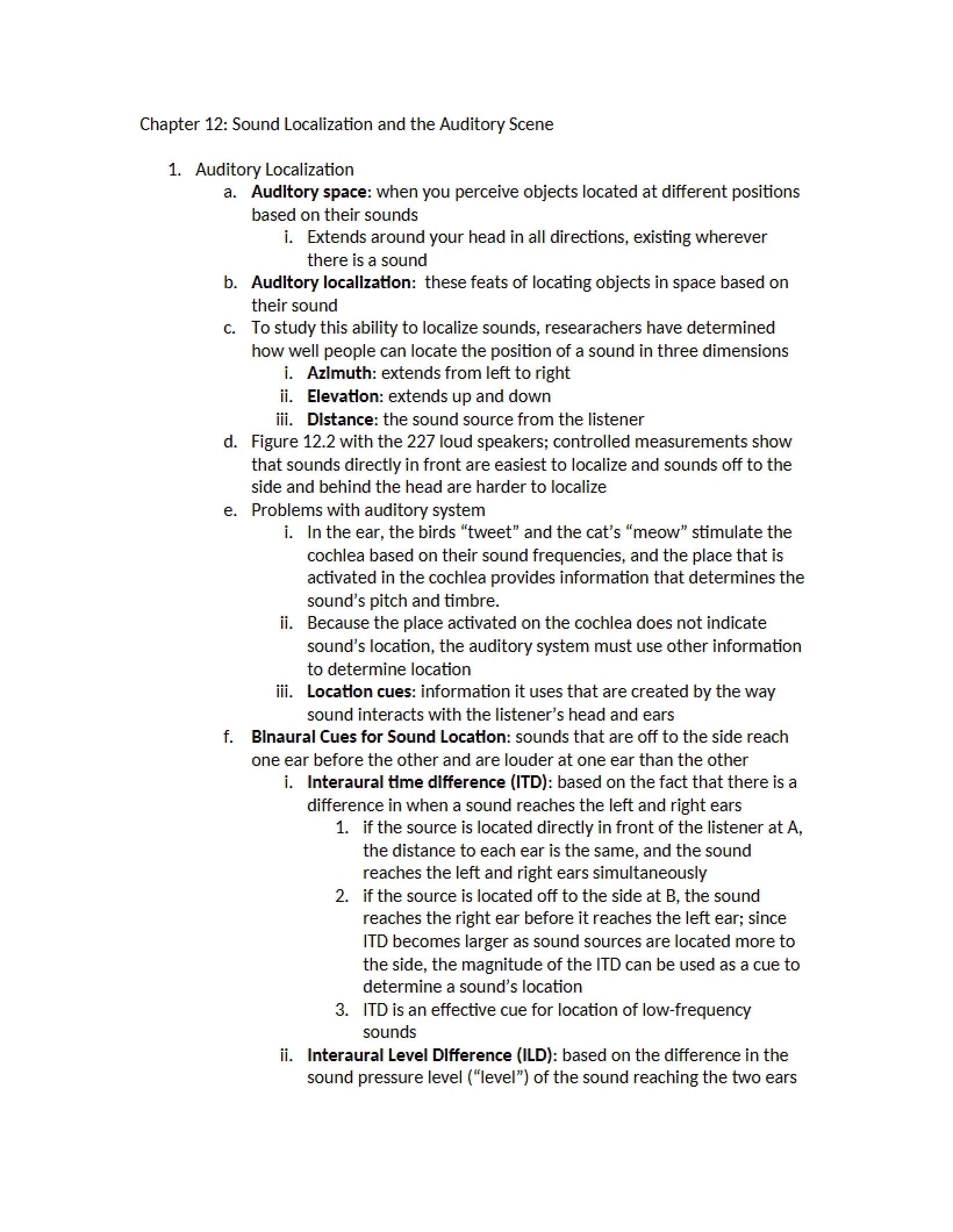 Auditory Scene and Sound Localization (Ch 12)